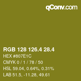 カラーコード: RGB 128 126.4 28.4 | qconv.com