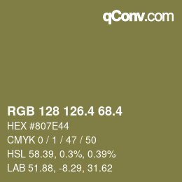 カラーコード: RGB 128 126.4 68.4 | qconv.com