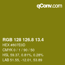 カラーコード: RGB 128 126.8 13.4 | qconv.com