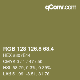 カラーコード: RGB 128 126.8 68.4 | qconv.com