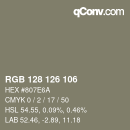 Código de color: RGB 128 126 106 | qconv.com