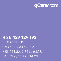 Color code: RGB 128 126 192 | qconv.com