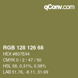 Color code: RGB 128 126 68 | qconv.com