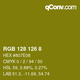 カラーコード: RGB 128 126 8 | qconv.com