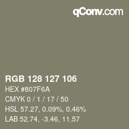 Color code: RGB 128 127 106 | qconv.com
