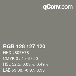 Color code: RGB 128 127 120 | qconv.com