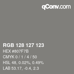 Color code: RGB 128 127 123 | qconv.com