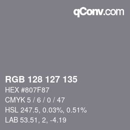 Code couleur: RGB 128 127 135 | qconv.com