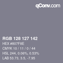 Color code: RGB 128 127 142 | qconv.com