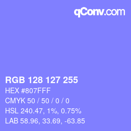 Color code: RGB 128 127 255 | qconv.com