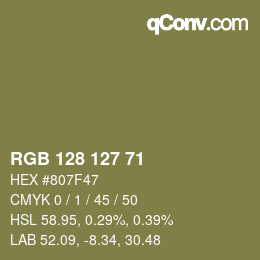 Color code: RGB 128 127 71 | qconv.com