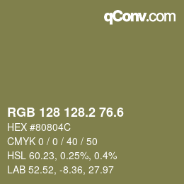 カラーコード: RGB 128 128.2 76.6 | qconv.com
