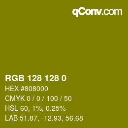 Code couleur: RGBA 128 128 0 1 | qconv.com