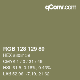 Color code: RGB 128 129 89 | qconv.com