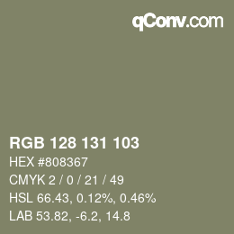 Color code: RGB 128 131 103 | qconv.com