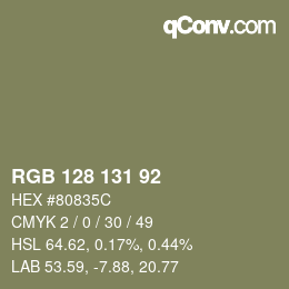 Color code: RGB 128 131 92 | qconv.com