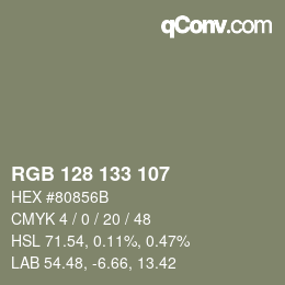 Color code: RGB 128 133 107 | qconv.com