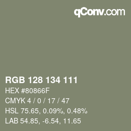 颜色代码: RGB 128 134 111 | qconv.com