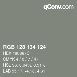 Color code: RGB 128 134 124 | qconv.com