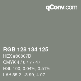 カラーコード: RGB 128 134 125 | qconv.com