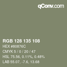 Color code: RGB 128 135 108 | qconv.com