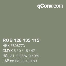 Color code: RGB 128 135 115 | qconv.com