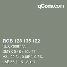 カラーコード: RGB 128 135 122 | qconv.com