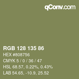 Color code: RGB 128 135 86 | qconv.com