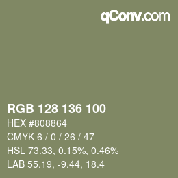 Color code: RGB 128 136 100 | qconv.com
