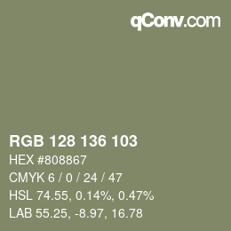 Color code: RGB 128 136 103 | qconv.com