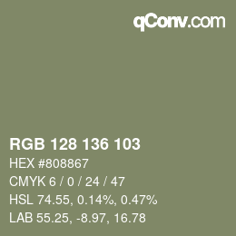 カラーコード: RGB 128 136 103 | qconv.com