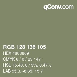 Color code: RGB 128 136 105 | qconv.com