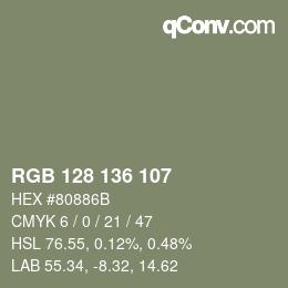 Color code: RGB 128 136 107 | qconv.com