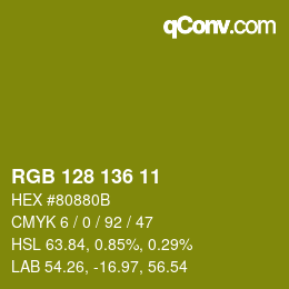Color code: RGB 128 136 11 | qconv.com