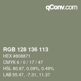 Color code: RGB 128 136 113 | qconv.com