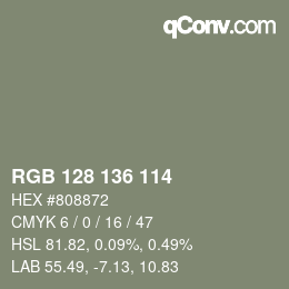 Color code: RGB 128 136 114 | qconv.com