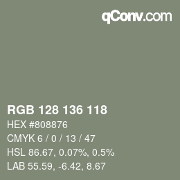 Color code: RGB 128 136 118 | qconv.com