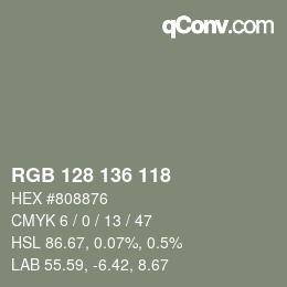 Color code: RGB 128 136 118 | qconv.com