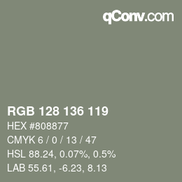 カラーコード: RGB 128 136 119 | qconv.com