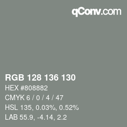 Color code: RGB 128 136 130 | qconv.com