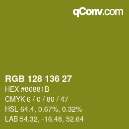 颜色代码: RGB 128 136 27 | qconv.com