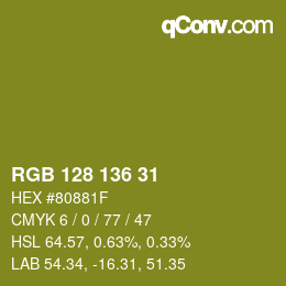 Color code: RGB 128 136 31 | qconv.com