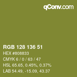 Color code: RGB 128 136 51 | qconv.com