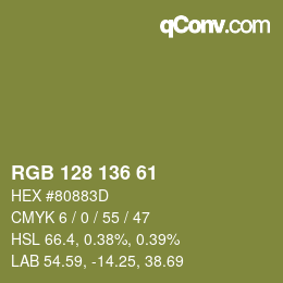 Color code: RGB 128 136 61 | qconv.com
