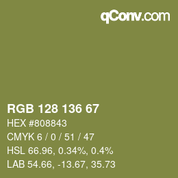 カラーコード: RGB 128 136 67 | qconv.com
