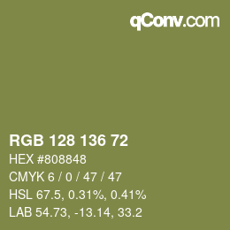 Color code: RGB 128 136 72 | qconv.com