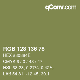 Color code: RGB 128 136 78 | qconv.com