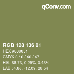 Color code: RGB 128 136 81 | qconv.com
