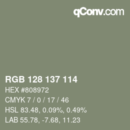 カラーコード: RGB 128 137 114 | qconv.com