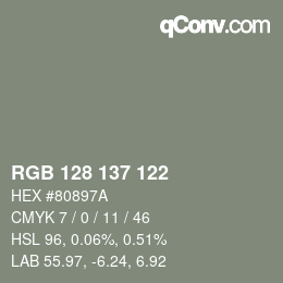 カラーコード: RGB 128 137 122 | qconv.com